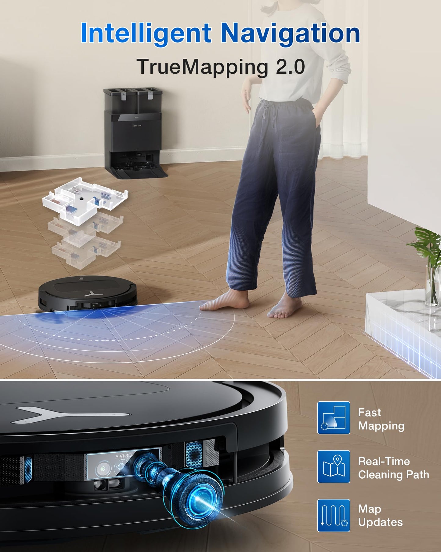 ECOVACS DEEBOT T50 Omni Robot Vacuum & Mop, 15,000Pa Suction, 3.19" Ultra-Slim, ZeroTangle 2.0, TruEdge Cleaning, AIVI 3D Navigation, Self-Emptying & Auto Mop Wash/Dry