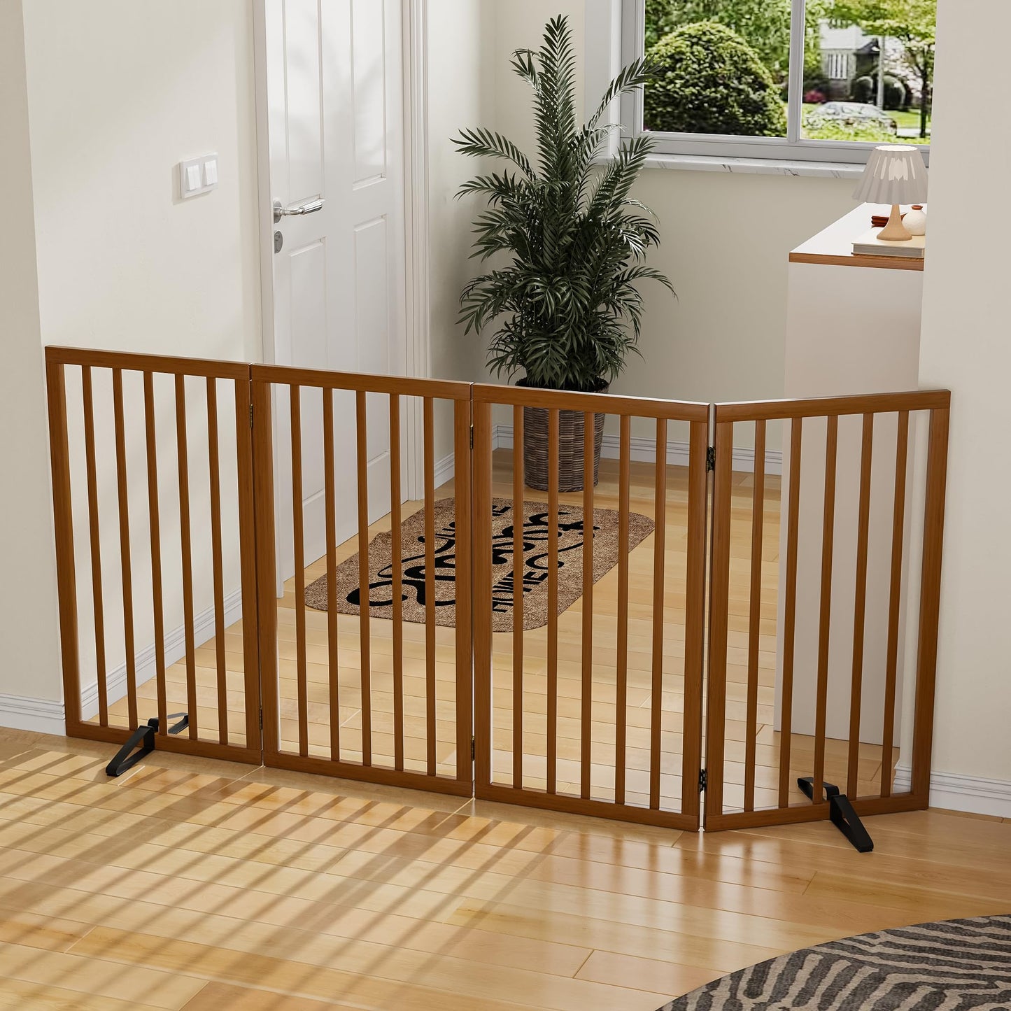 Mino Kesper Dog Gate 32" Tall Foldable Dog Gate for Doorways Freestanding Pet Gate for Dogs Indoor (Walnut, 4 Panel)