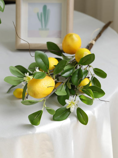 Laelfe Artificial Lemon Branches - 8 Head Faux Lemons for Kitchen & Farmhouse Decor | Bright Yellow