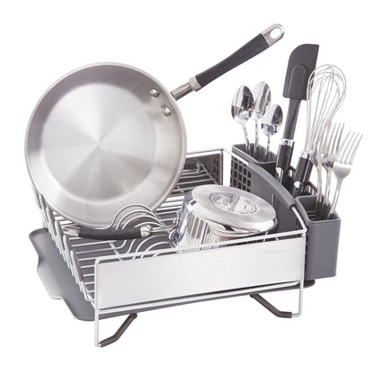KitchenAid Compact Space Saving, Dish Rack with Removable Flatware Caddy and Angled Self Draining Drainboard, Satin Gray, 15-Inch-by-13.25-Inch