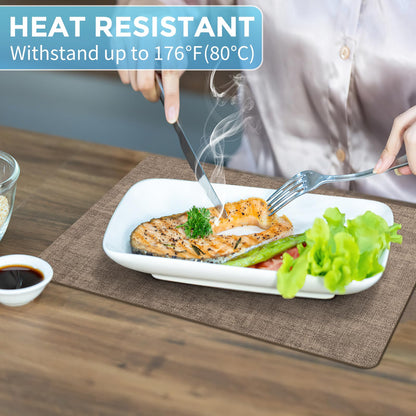 BARTHKIT Placemats Set of 12 Washable, Heat Resistant Table Placemats Wipeable Faux Leather Place Mats Non Slip, Waterproof Square Table Mats for Indoor Outdoor, Black