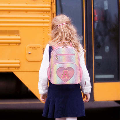 I IHAYNER Glitter Kids Backpack for School Travel & Daycare, Cute Pink Backpack with Initial, Lightweight Preschool Elementary Backpack for Girls, Personalized Gifts for Toddler & Little Girls