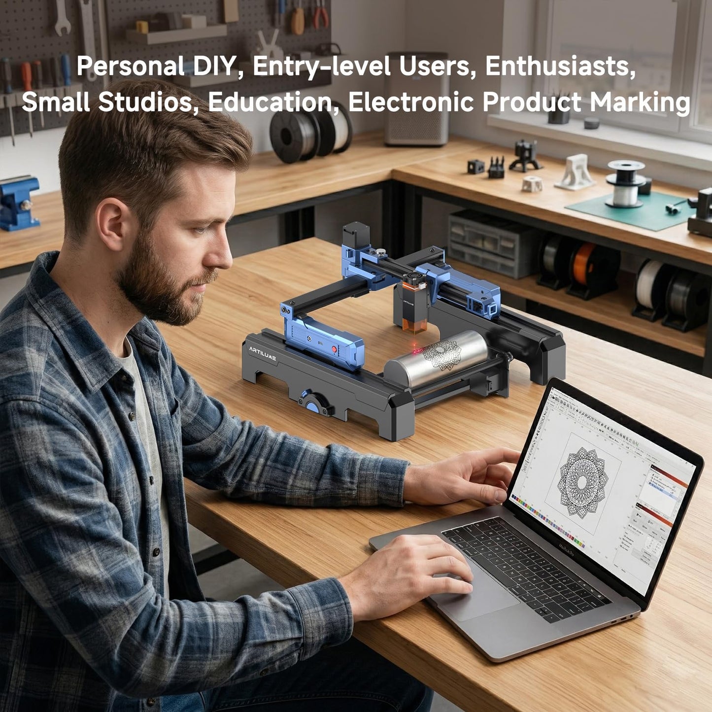 Artilume T1-P Laser Engraver 7000mW, APP Control, Foldable Design with Height Extension and Protective Enclosure, Portable Laser Cutter and Engraver Machine, 200x150mm Large Engraving Area