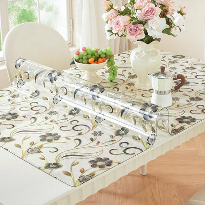 LovePads Feather Table Protector 24 x 48 Inch, 1.5mm Thick Plastic Table Cover, Waterproof Vinyl Tablecloth Rectangular Desk Protector Mat for Kitchen, Dining Room & Coffee Tabletop