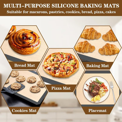 Ninsula Silicon Baking Mats, 16.5"x11.6" 2-Pack Reusable Silicon Baking Mat Sheet, Baking Sheets Non-Stick, Food Safe Baking Mats Can Be Used For Baking Cookies, Bread, Pizzas