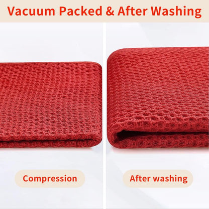 Homaxy 100% Cotton Waffle Weave Kitchen Dish Towels, Ultra Soft Absorbent Quick Drying Cleaning Towel, 13 x 28 Inches, 6-Pack, Red