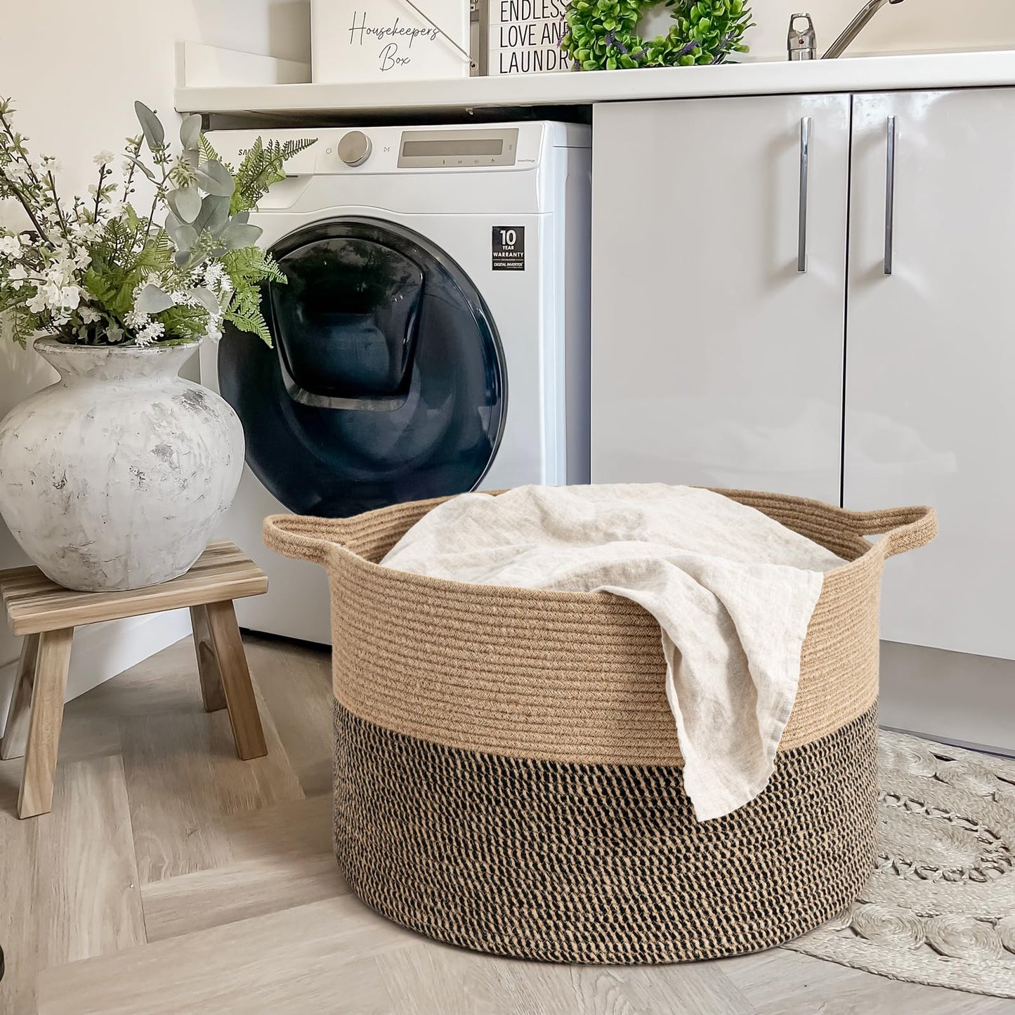 Goodpick Extra Large Wicker Storage Basket, 83L Woven Blanket Storage for Living Room, Round Baby Basket for Clothes, Big Laundry Hamper for Pillow, 21.7 x 13.8 inches