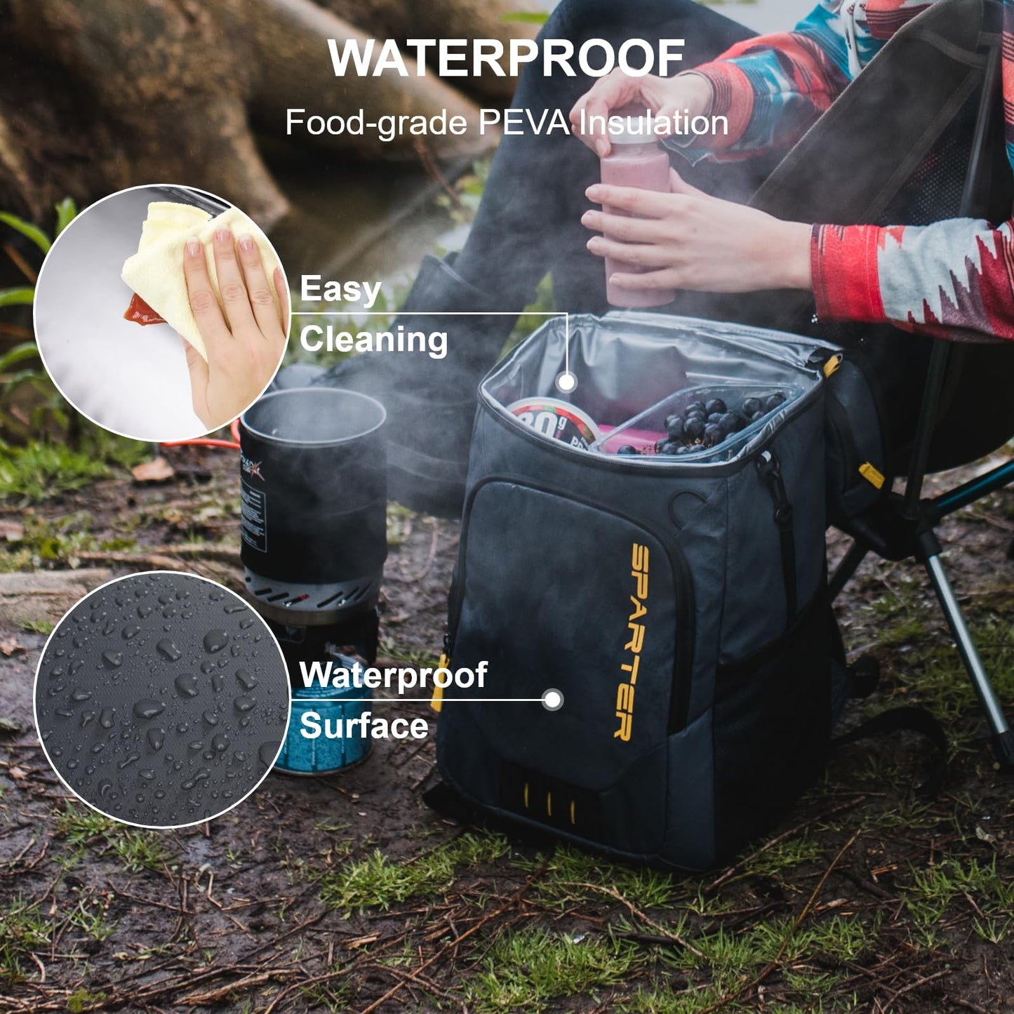SPARTER Backpack Cooler Insulated Leak Proof 33 Cans, Waterproof Lightweight Insulated Backpack Ice Chest, Portable Soft Cooler Bag for Beach Travel Camping Lunch