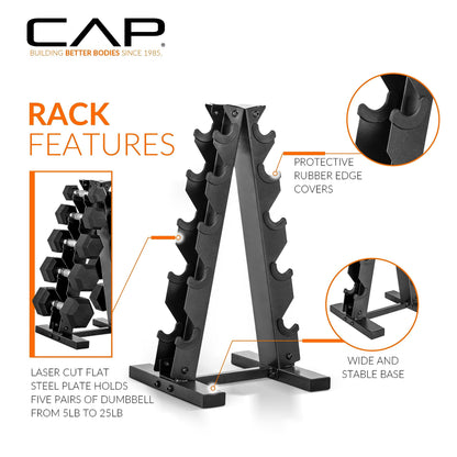 CAP Barbell 150 LB Coated Hex Dumbbell Weight Set with Vertical Rack, White, New Edition