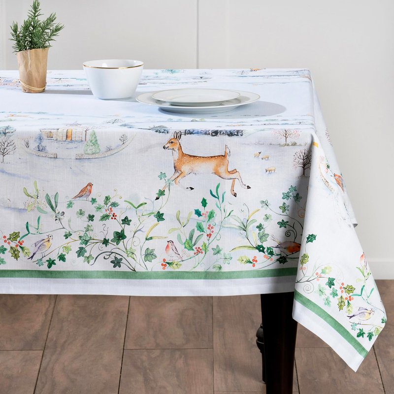 Maison d' Hermine Table Cloth Rectangle Table 100% Cotton 70 x 108 Inches Fall Tablecloth Reusable Everyday Use for Thanksgiving Christmas Decorations Dining Farmhouse Party (Snowy World)