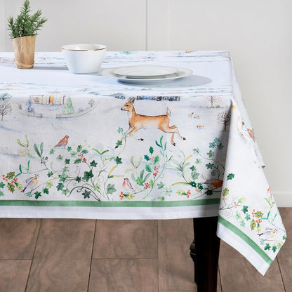 Maison d' Hermine Table Cloth Rectangle Table 100% Cotton 70 x 108 Inches Fall Tablecloth Reusable Everyday Use for Thanksgiving Christmas Decorations Dining Farmhouse Party (Snowy World)