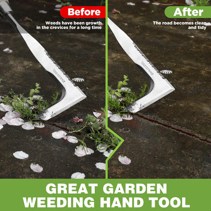 WORKPRO Crack Weeder, 12" Stainless Steel Crevice Weeding Tool with Ash Wooden Handle, L-Shaped Side-Walk Weed Puller Spatula, for Garden Lawn Yard Patio Terrace Paving Moss Garden Tool