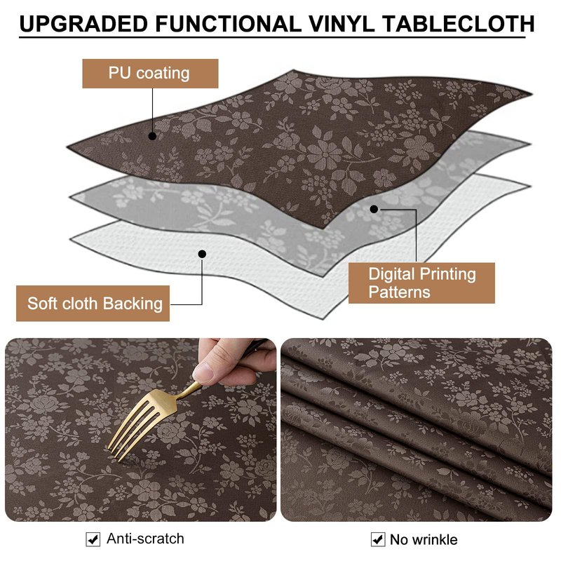 Smiry Rectangle Table Cloth, Waterproof Heavy Duty Vinyl Tablecloth, Wipeable Washable Table Cover for Kitchen and Dining Room (Coffee, 54" X 108")