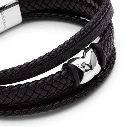 SERASAR Pulsera de cuero plateado 20cm para hombre idea regalo, genuino, caja cierre magnetico ajustable