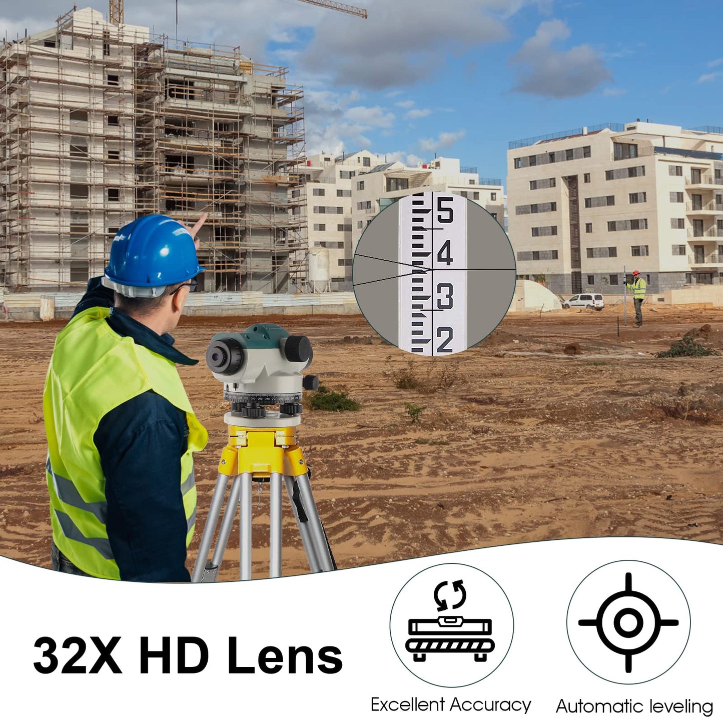 KEZERS 32X Automatic Optical Level Kit with Self- Leveling Magnetic Dampened Compensator and Transport Lock,High Precision Height/Distance/Angle Level Measure - KL-32X