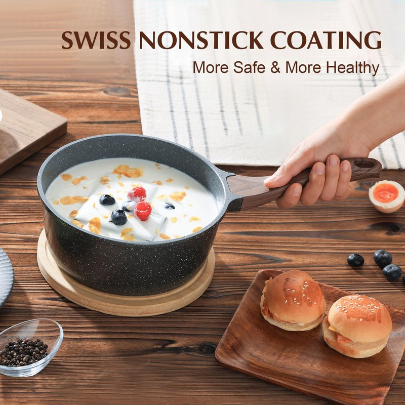 SENSARTE Saucepan Nonstick with Lid 1.5 Quarts Granite Coating Sauce Pot Small Kitchen Cooking Pot, Induction Comptable, Free of Intentionally Added PFOA
