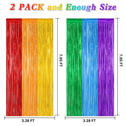 2 Pack Rainbow Backdrop Curtains, 3.28 FT x 7.05 FT Colofull Party Decorations, Metallic Tinsel Backdrop Fringe Curtains Party Streamer, Rainbow Party Supplies for Wedding Birthday Party Engagement