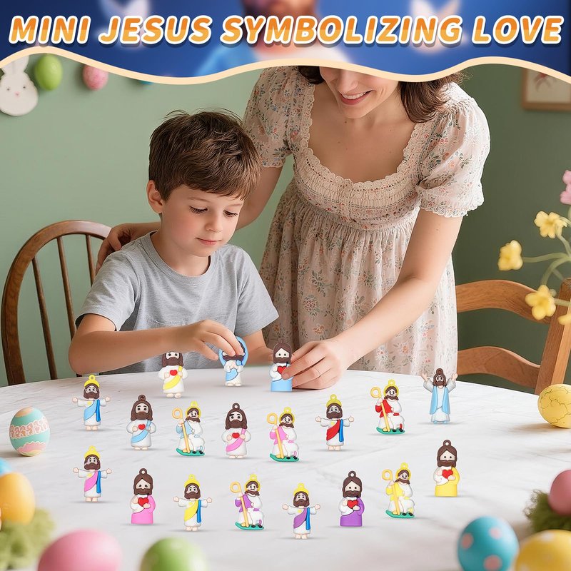 60PCS Mini Little Jesus Figures,Easter Basket Stuffers Jesus Figurines in Bulk Jesus Loves You Tiny Jesus Figures,Pocket Miniature Figurines to Hide and Seek Easter Basket Essentials
