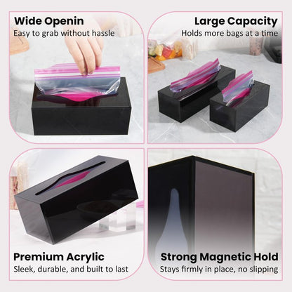 LUVCOSY Acrylic Food Bag Storage Organizer Magnetic Fridge Attachment Compatible with Ziploc 1 Gallon, Dispenser for Ziploc Bags, Kitchen Organization and Storage Solution, 1 Pack