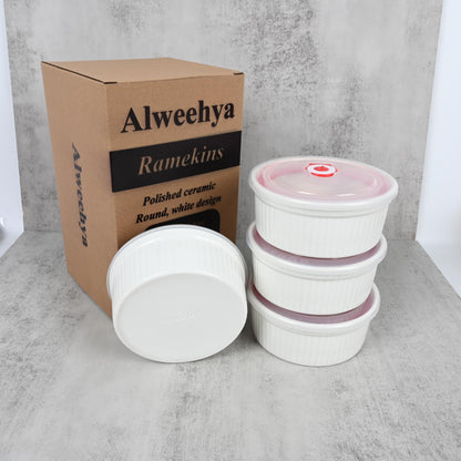 10 oz Ceramic Creme Brulee Ramekins Oven Safe, Small Souffle Ramekins with Lids, Mini Ramekin Set with Covers Set of 4, Pudding Custard Cups Ramiken for Baking, Meal Prep, Picnic, Camping