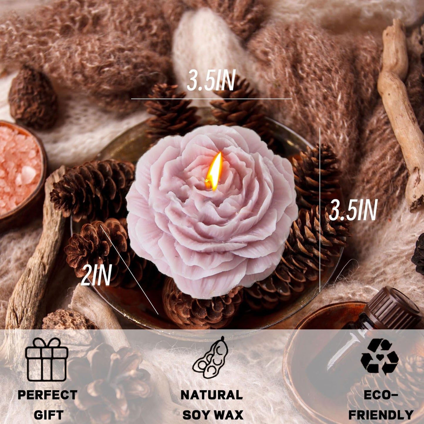 Peony Flower Shape Candles 1 Pack Soy Wax Decorative Candle for Bedroom Home Scented Candle Gift to Friends Family (Dark Purple)