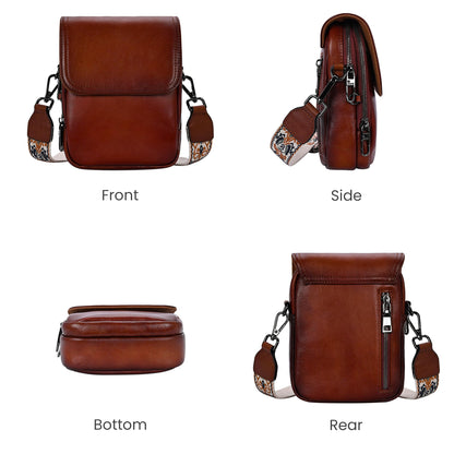 HESHE Leather Small Crossbody Bags for Women RFID Blocking Cell Phone Purse Anti-Theft Travel Bag with wide Straps (Retro Brown)