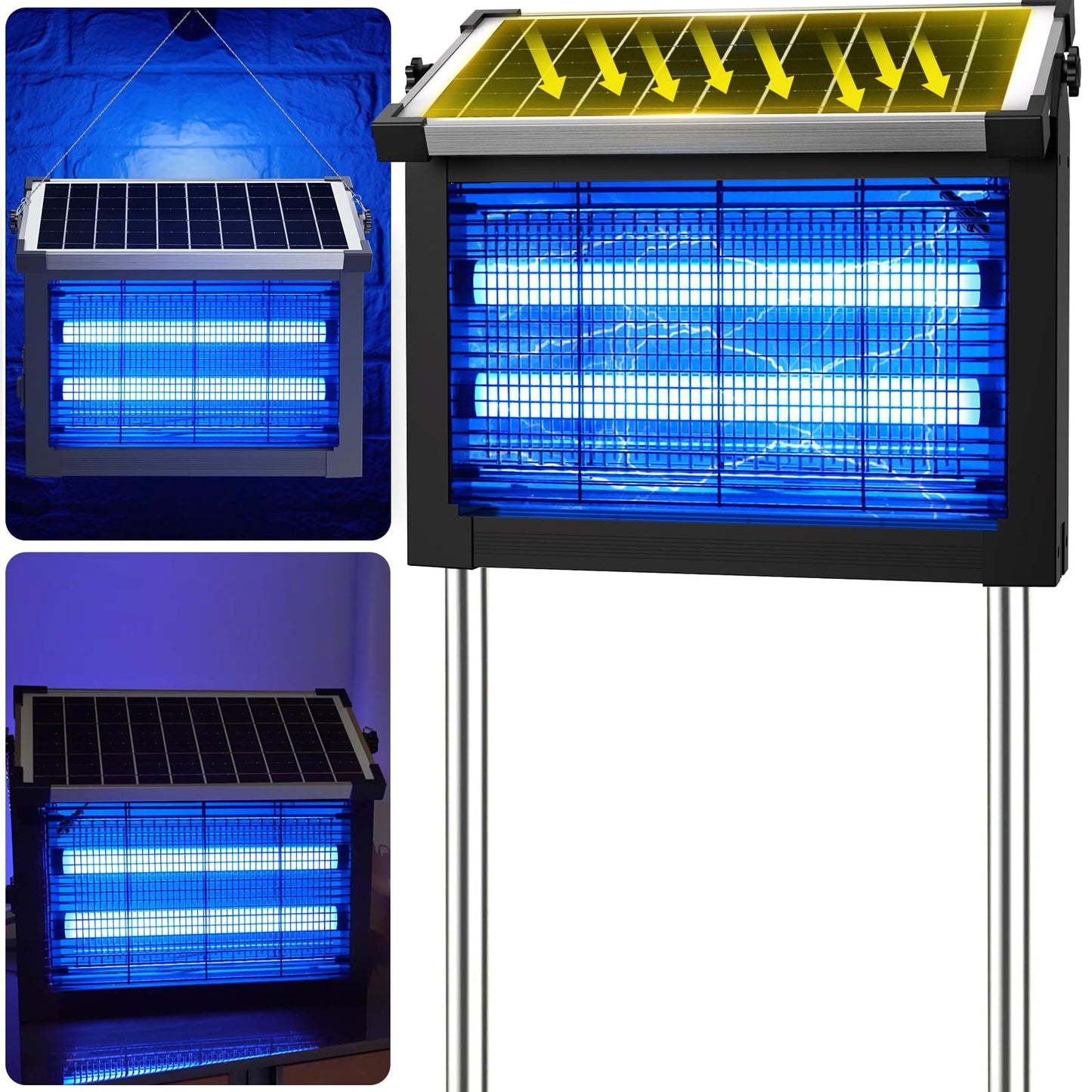 Bug Zapper Outdoor Solar Powered, Zwiran Mosquito Zapper Indoor with 4500V High Powered, Electric Fly Zapper with Extension Cord and Grounding Bracket, Rechargeable Waterproof Mosquito Killer