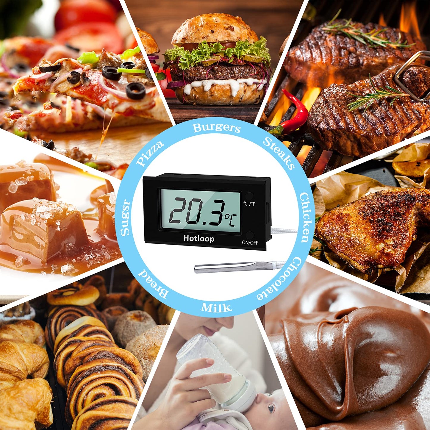 Hotloop Digital Oven Thermometer Heat Resistant up to 572°F/300°C, LCD