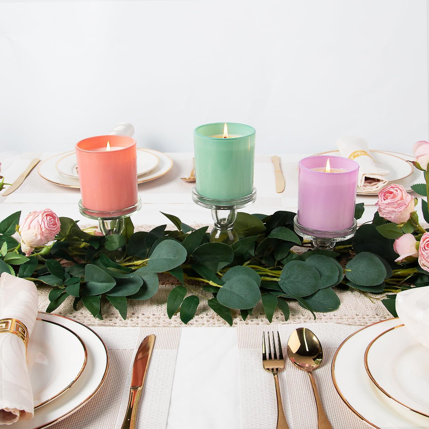 CONNOO 12 Pack 10 OZ Colorful Glass Candle Jars for Making Candles with Airtight Bamboo Lids Nice Sticky Warning Labels for Candle Making Empty Container Bulk - Dishwasher Safe