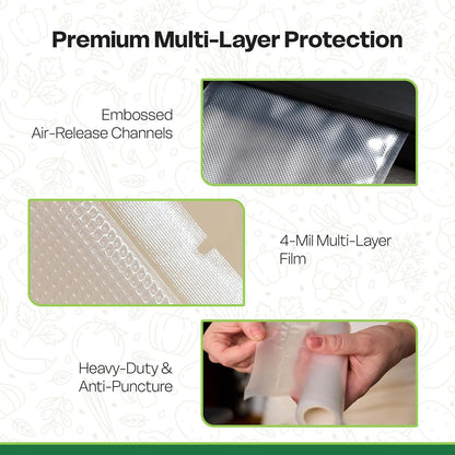 Premium Vacuum Sealer Bag Rolls - Custom Cut for Freezer & Sous Vide - Durable Food Storage, 3 Pack (8"x20')