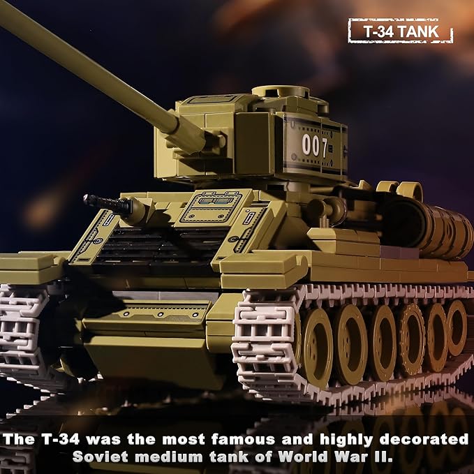 WW2 Army Tanks Toy Building Sets (1008 Pieces) Compatible with Lego Create a Soviet T-34 &amp German Panzer 38(t) Tank Great Military Model Toys Gift for Boys Kids and Teens Age 8+