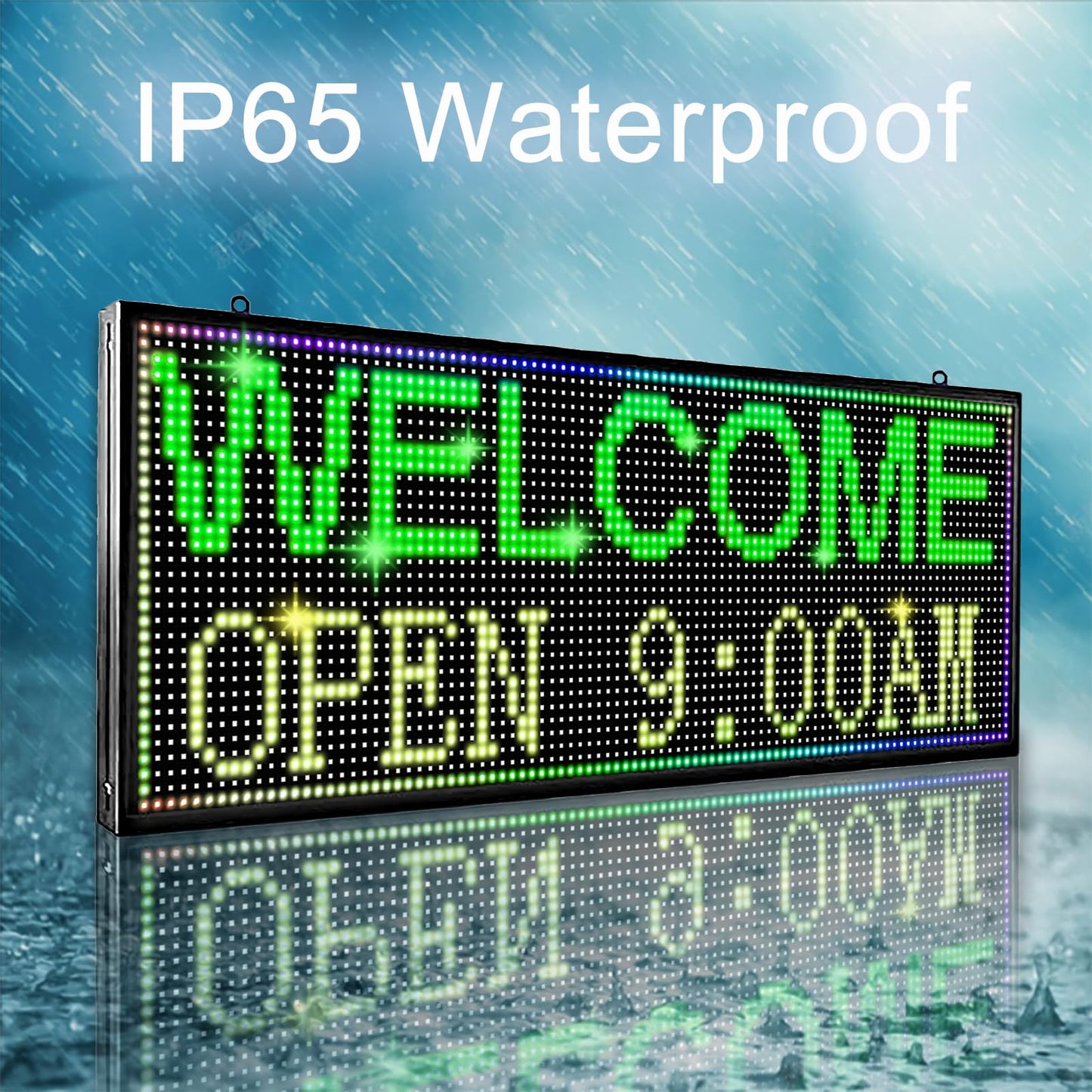 P10 Programmable Outdoor LED Sign, 39x14 Inch WiFi Controlled Full Color Digital Display Board, High Brightness Waterproof Scrolling Message Electronic Display for Commercial Business Advertising