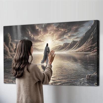 TAILORED CANVASES Jesus Walking on Water Wall Art - Framed Christian Decor for Living Room, Church | 48x24