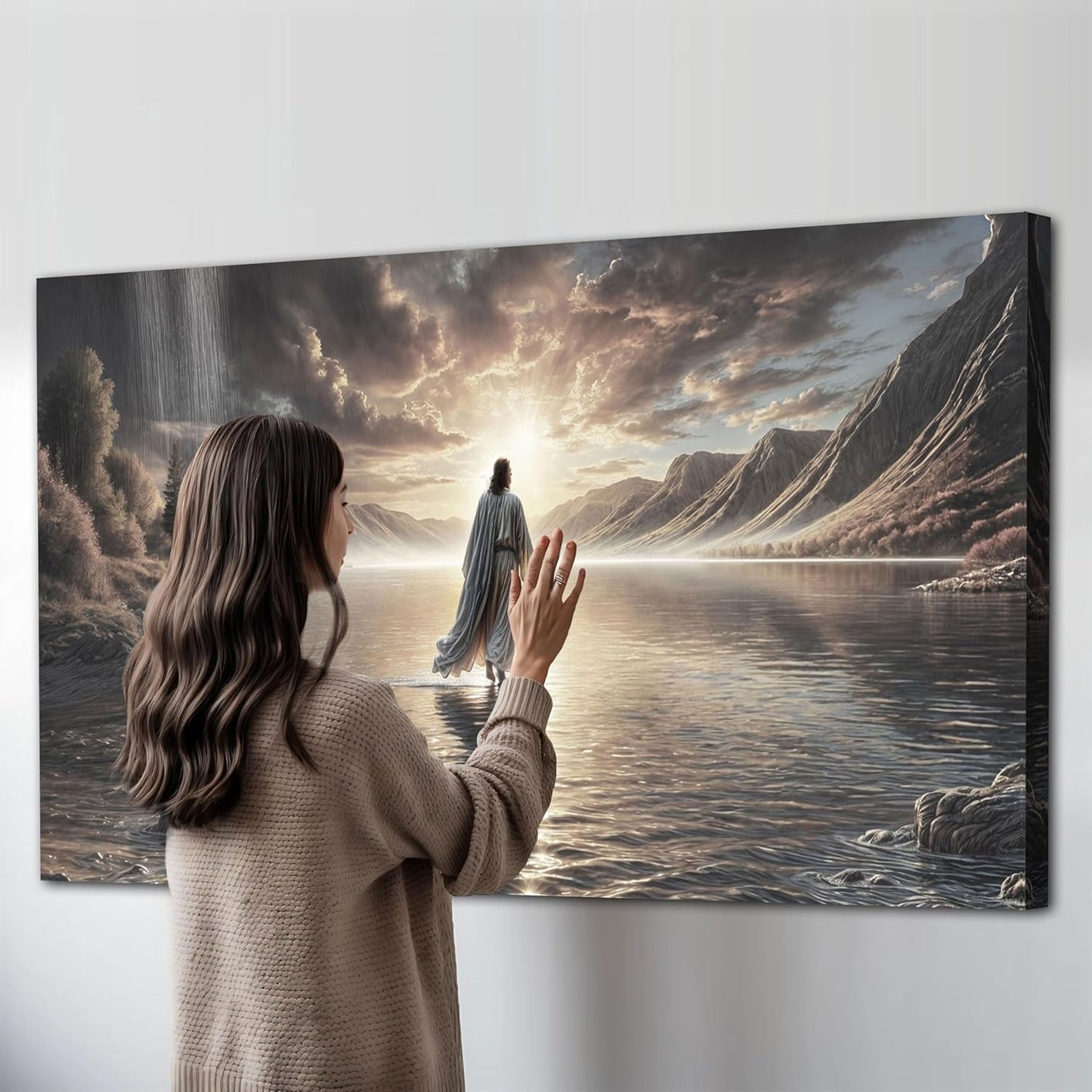 TAILORED CANVASES Jesus Walking on Water Wall Art - Framed Christian Canvas Decor for Home or Church | 60x30