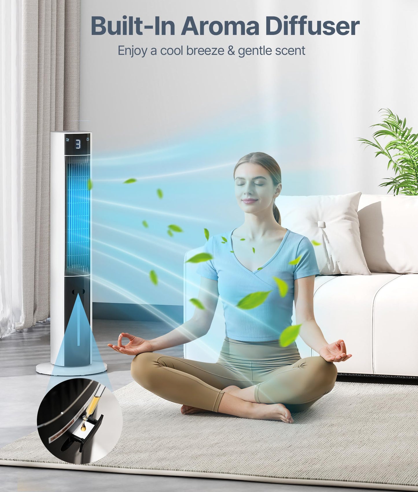 EXNOS Evaporative Air Swamp Cooler - 38inch Cooling Fans that Blow Cold Air for Bedroom, Portable Tower Fan with 3L Water Tank, Ice Packs, Remote Control, 3 Speeds