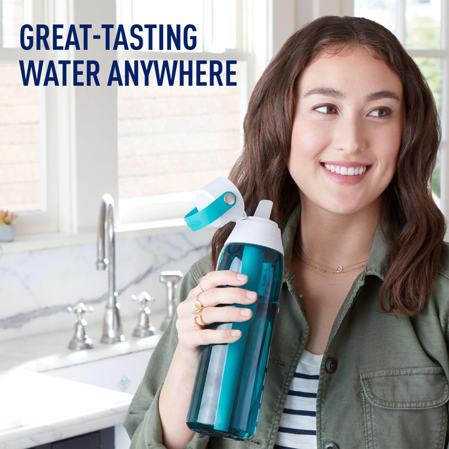 Brita Insulated Filtered Water Bottle with Straw, Reusable, Christmas Gift and Stocking Stuffer For Men and Women, BPA Free Plastic, Sea Glass, 26 Ounce