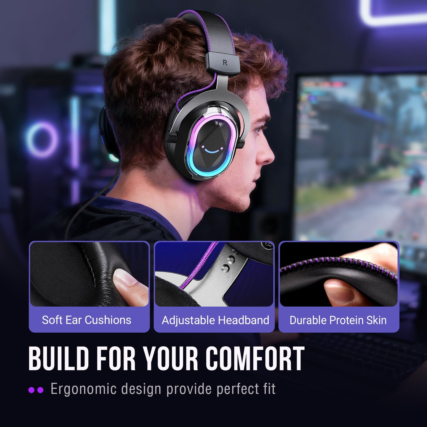 FIFINE Wired USB Gaming Headset: 7.1 Surround Sound - Vibrant Customizable RGB - Game/Chat Balance, Gamer Headphone with Noise Canceling Mic for PC, PS5/PS4, Laptop, Mac - AmpliGame H13BP