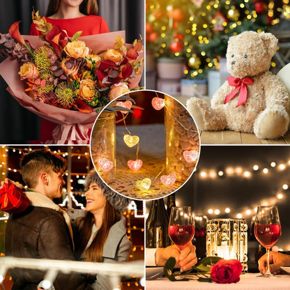 Valentine's Day Heart String Lights - 10.5 ft 30 LED Battery Operated Fairy String Lights withTimer and for Romantic Proposal Indoor DIY Bedroom Wedding Decor Gift (Pink White)