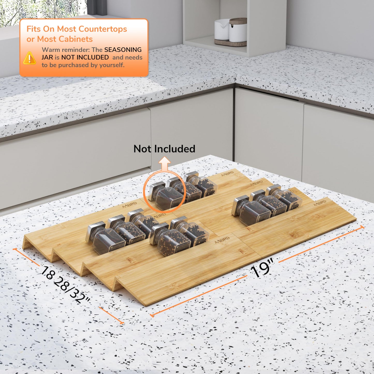 AMBIRD Bamboo Spice Drawer Organizer with Non-slip Mat,4 Tier - 2 Set Jar Spice Rack Tray From 9.5''to 19'', Seasoning Organizer for Kitchen,Cabinet,Drawers,Countertop