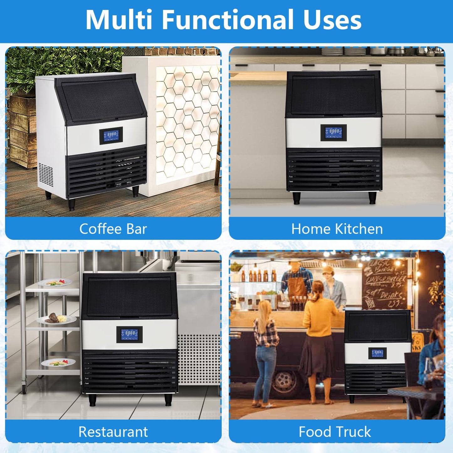 Commercial Ice Maker Machine, 440 LB/24H, 160 Cubes in 5-15 Min, 88 LB Storage Bin, Under Counter Stainless Steel Ice Making Machine for Home Bar Restaurants
