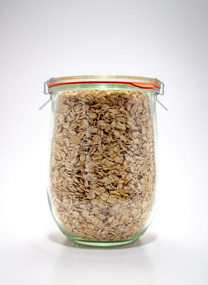 Weck Tulip Jar Rubber Sole & Two Metal Clamps Food Storage Jar Round Preserve Container Clear Preserving Seal Wire Clip Fastening Kitchen Canning Cereal Sugar Beans Spice - 33.8 fl. oz Single 1 liter