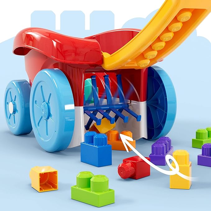 MEGA BLOKS First Builders Toddler Building Toy Block Scooping Pull Wagon with 20 Pieces and Built-in Storage Picks Up Blocks Red Kids Ages 1+