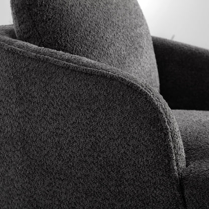 30.3" Boucle Swivel Barrel Chair, 360° Rotation Modern Round Accent Chair, Upholstered Club Armchair with Curved Back and Metal Base, Comfy Lounge Seat for Living Room Bedroom Office, Charcoal