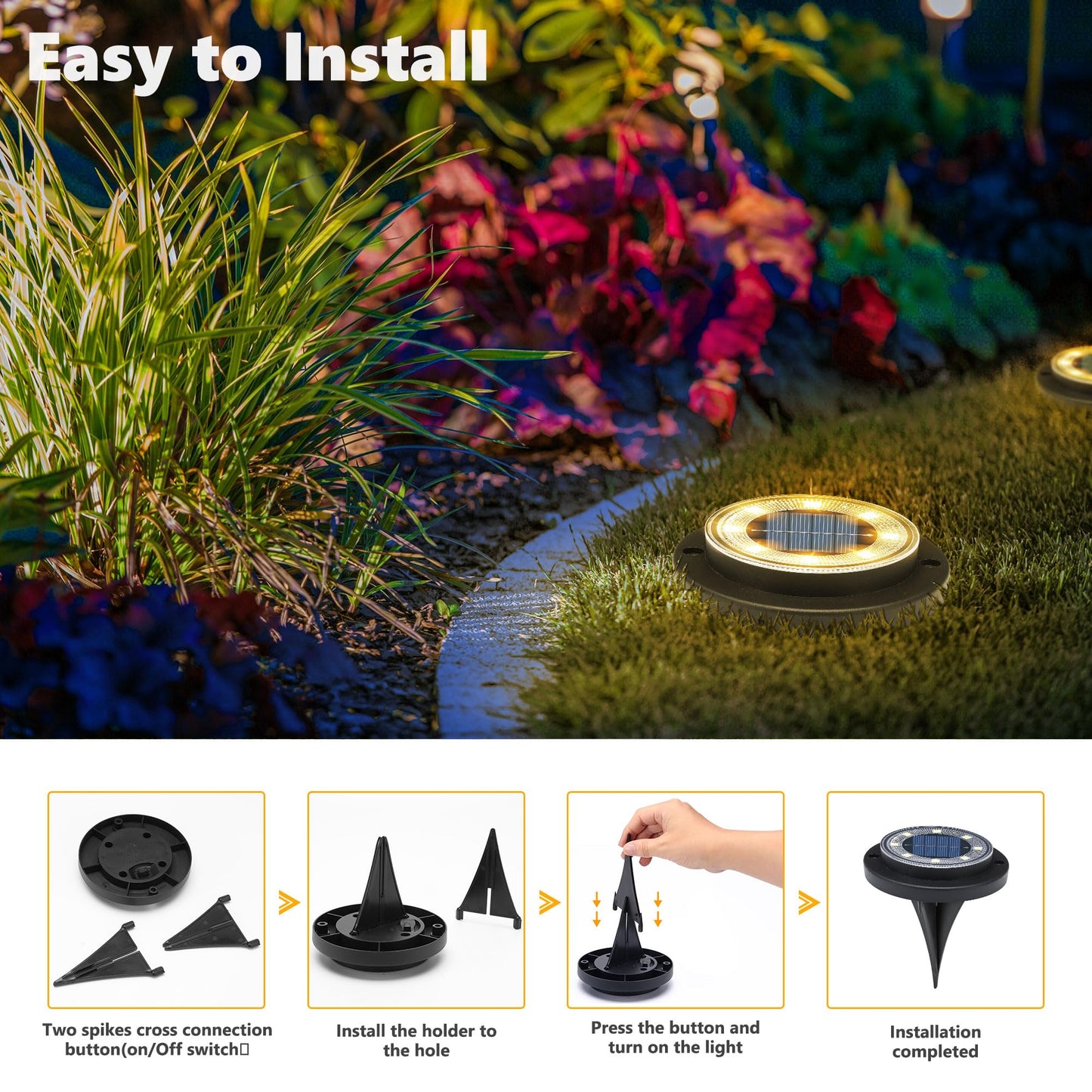 Flacchi Solar Ground Lights - Solar Powered Lights Outdoor Solar Disk Light Waterproof Landscape Light for Patio Yard Pathway Walkway Driveway (Warm White, 12 Pack)
