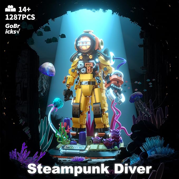 Building Toys Set Steampunk Diver Buildings Blocks for Adults Teens 14+ Creative Model Building Kits Birthday Home Office Decoration 1287PCS