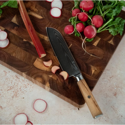 Yatoshi Knives Magnetic Kitchen Knife Block Set - Japanese 67 Layer High-Grade VG-10 Steel Knives, Sharp, Professional Kitchen Knife Set - Damascus (6 pieces), Olive Wood Handles