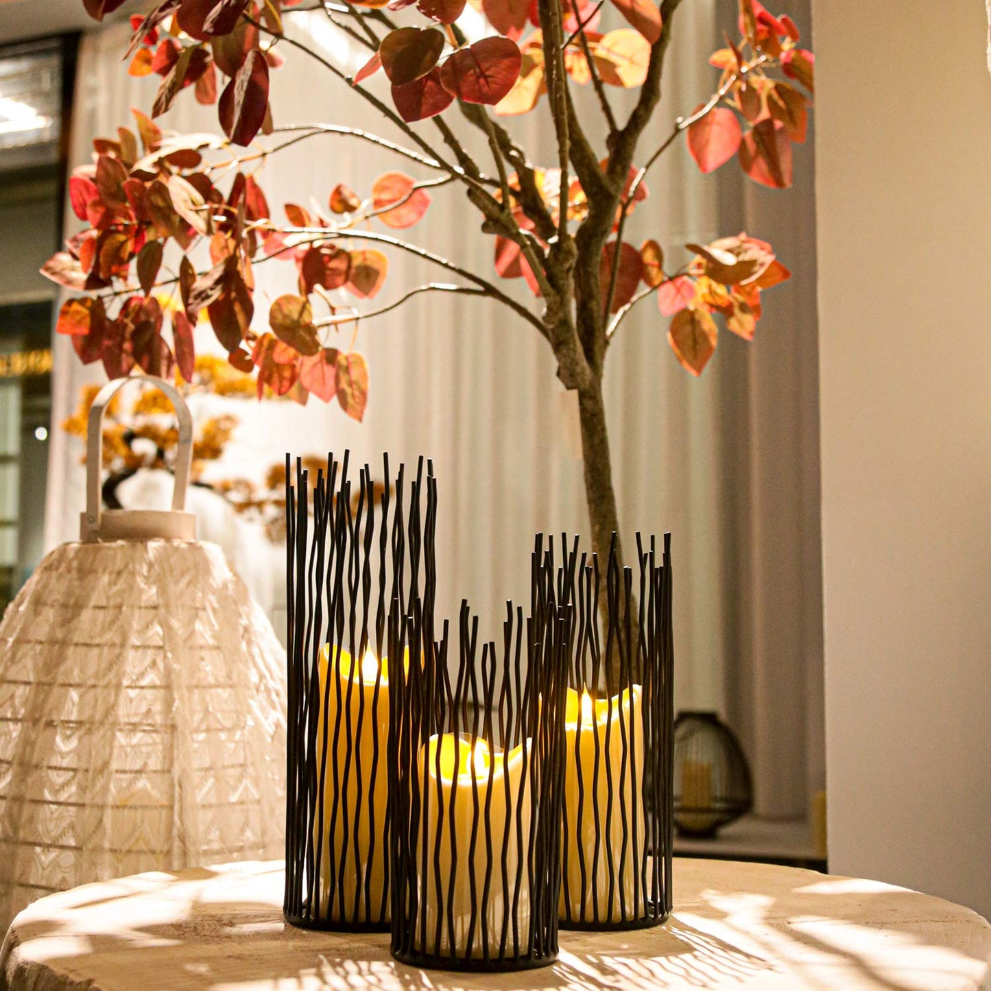 Candle Holders Set of 3 Black Metal Iron Pillar Candlestick Modern Indoor and Outdoor Candlestick Holders for Table Centerpiece Fireplace Mantel Decoration,Home,Party, Wedding,Dining Room Decor