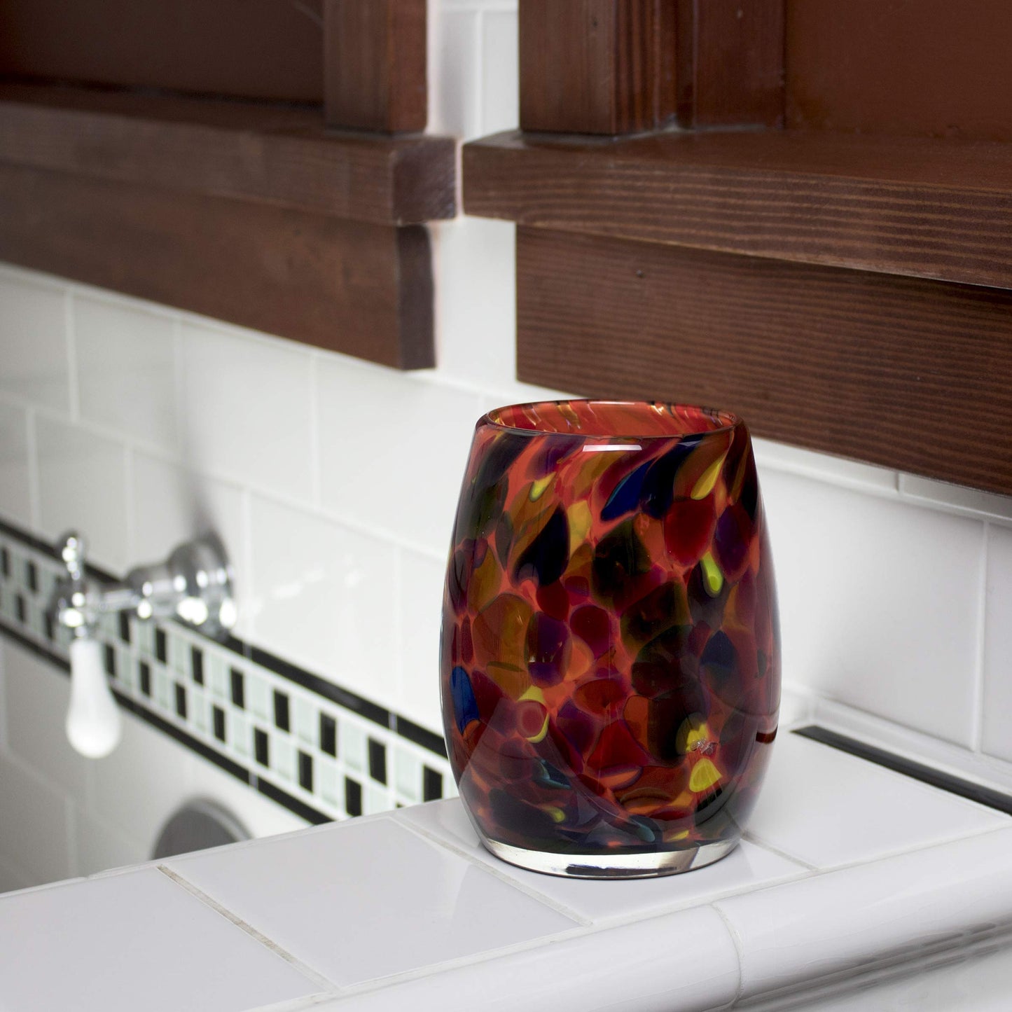 Totally Blown Glassworks Votive Candle Holder, Tea-Light, Handmade Blown Glass, Accent Vase, Centerpiece, Home Decor, Artist Dehanna Jones, Seattle, WA. (Red MM Ladybug)