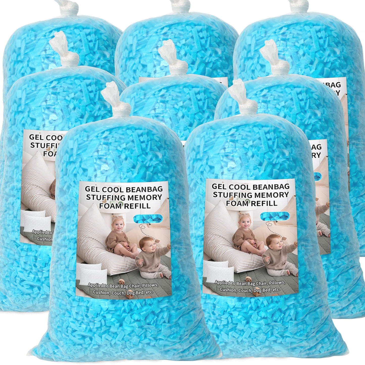 Jecqbor Bean Bag Filler, 40 lbs Shredded Memory Foam Filling, Soft Pillow Stuffing Bean Bag Refill Foam for Couch, Cushion, Stuffed Animals, Dog Bed, Arts Crafts