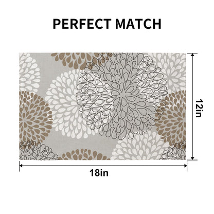 QIYI Boho Placemats Set of 6, 12x18 Inch Linen Fabric Place Mats for Kitchen Dinning, Farmhouse Rustic Floral Cloth Table Mats, Washable Placemat Party Table Décor, Brown Floral Burst